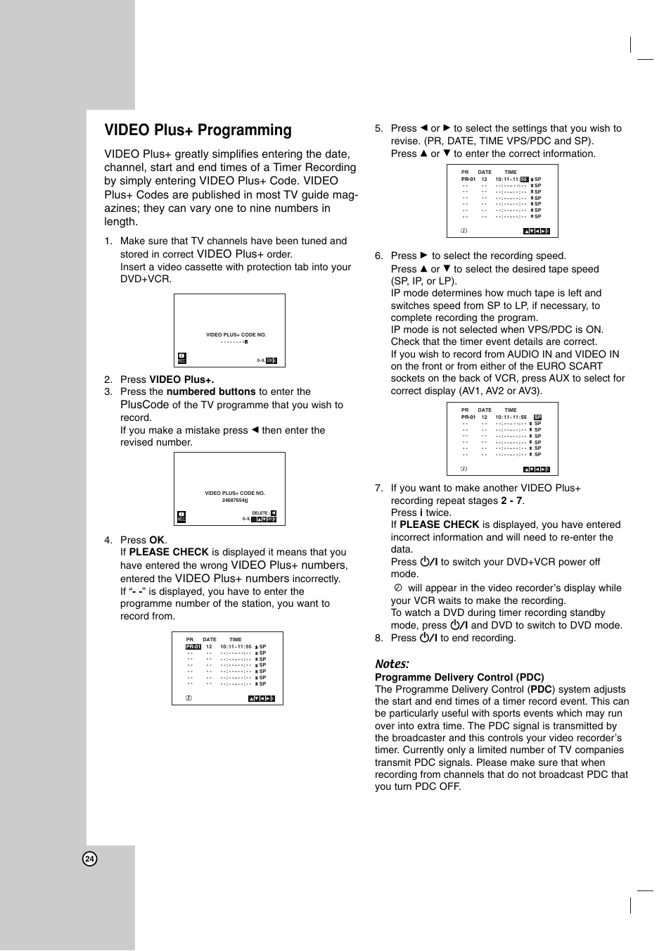 Video plus+ programming, Video plus, Pluscode | Video plus+ numbers, Entered the | JVC 3834RV0038A User Manual | Page 24 / 43