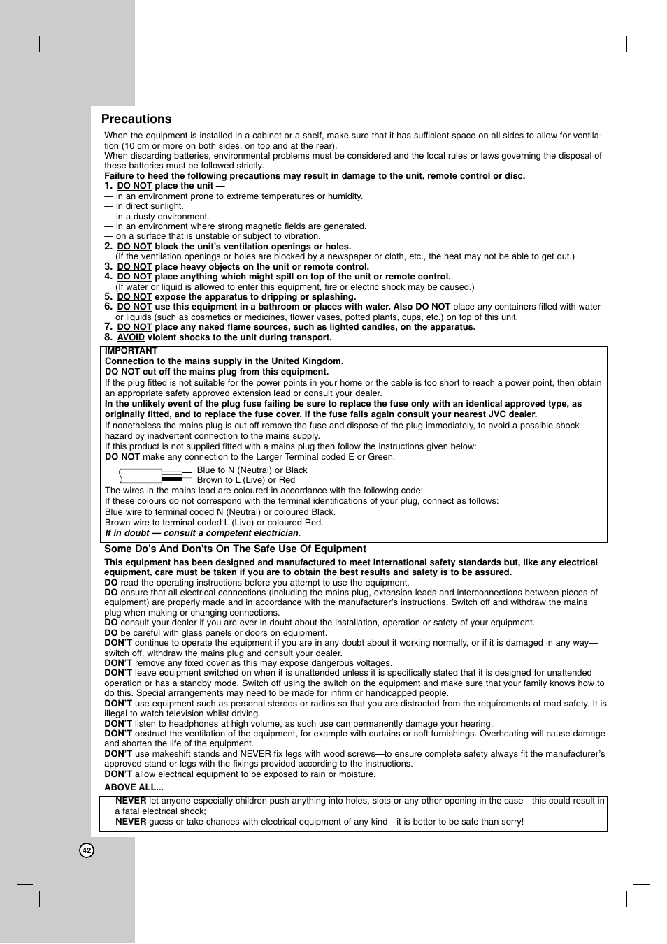 Precautions | JVC 3834RV0038A User Manual | Page 42 / 43