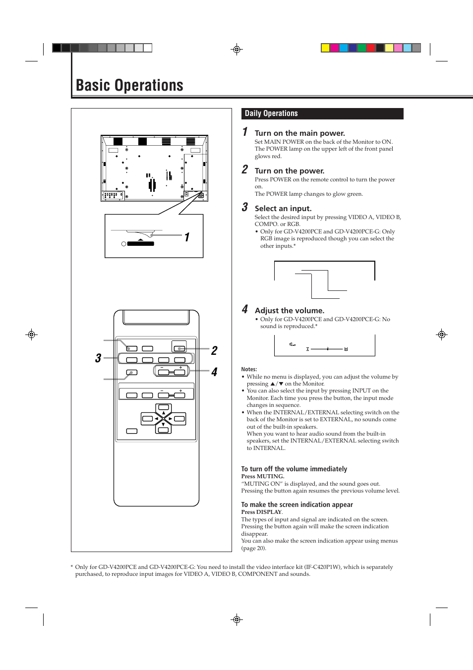 Basic operations | JVC GD-V4200PCE-G User Manual | Page 12 / 32