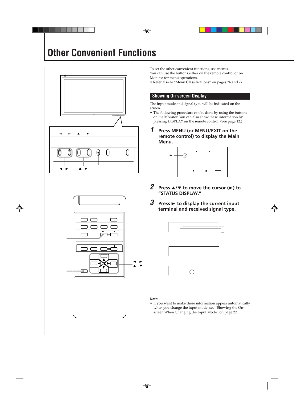 Other convenient functions, Showing on-screen display, Menu input power | JVC GD-V4200PCE-G User Manual | Page 20 / 32