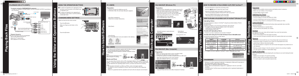 Trademark, File backup (windows pc), Changing menu settings using the operation buttons | Playback on a tv (cont.), File backup (mac computer) | JVC Everio 0110ASR-SW-VMC0S4 User Manual | Page 2 / 2