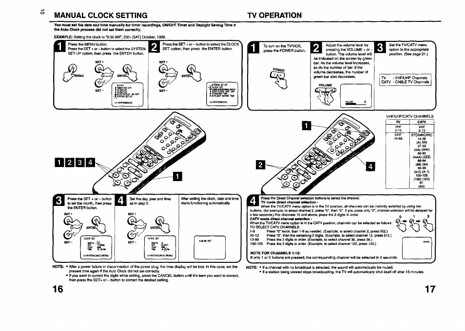 Manual clock setting tv operation | JVC TV 13140 User Manual | Page 10 / 28