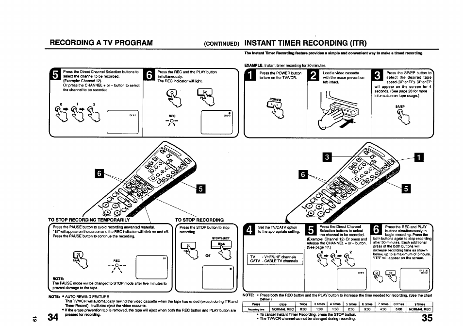 Recording a tv program, Instant timer recording (itr) | JVC TV 13140 User Manual | Page 19 / 28