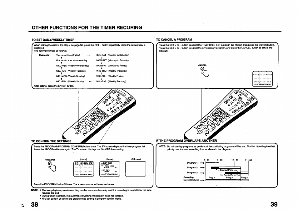 Other functions for the timer recoring, If the program overlaps another, Other | Functions for the timer recording | JVC TV 13140 User Manual | Page 21 / 28