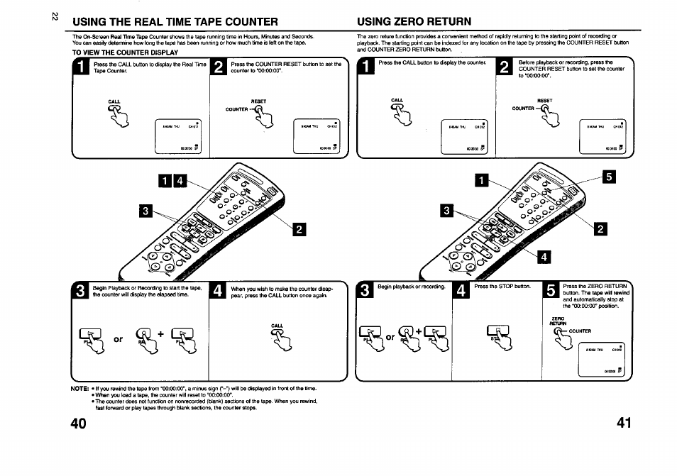 Using the real time tape counter, Using zero return, Using the real time tape counter using zero return | JVC TV 13140 User Manual | Page 22 / 28