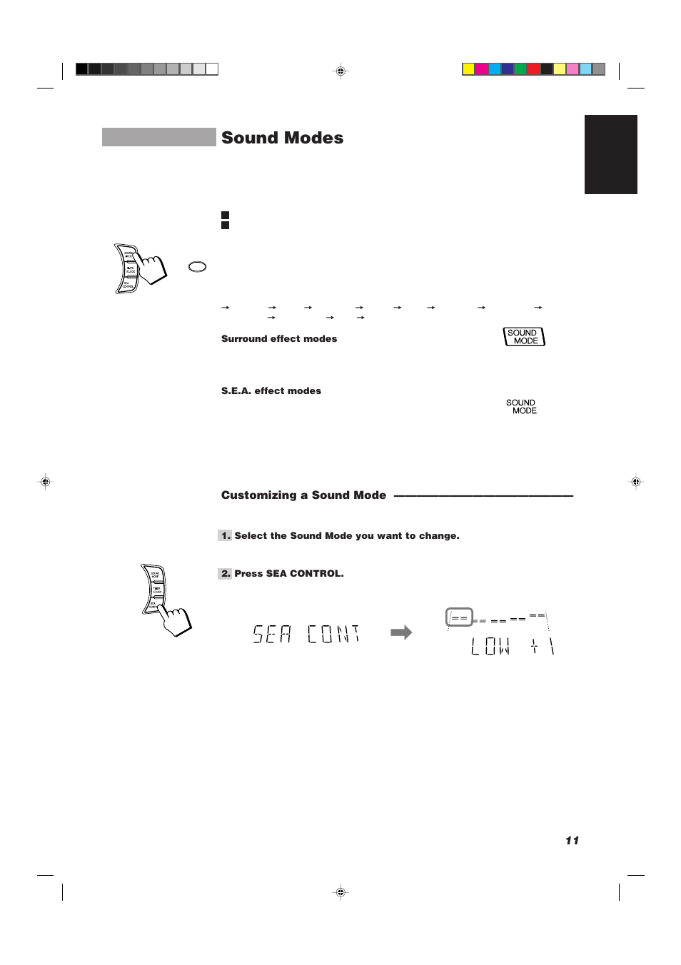 Sound modes, 11 english, Customizing a sound mode | JVC CA-D752TR User Manual | Page 15 / 49