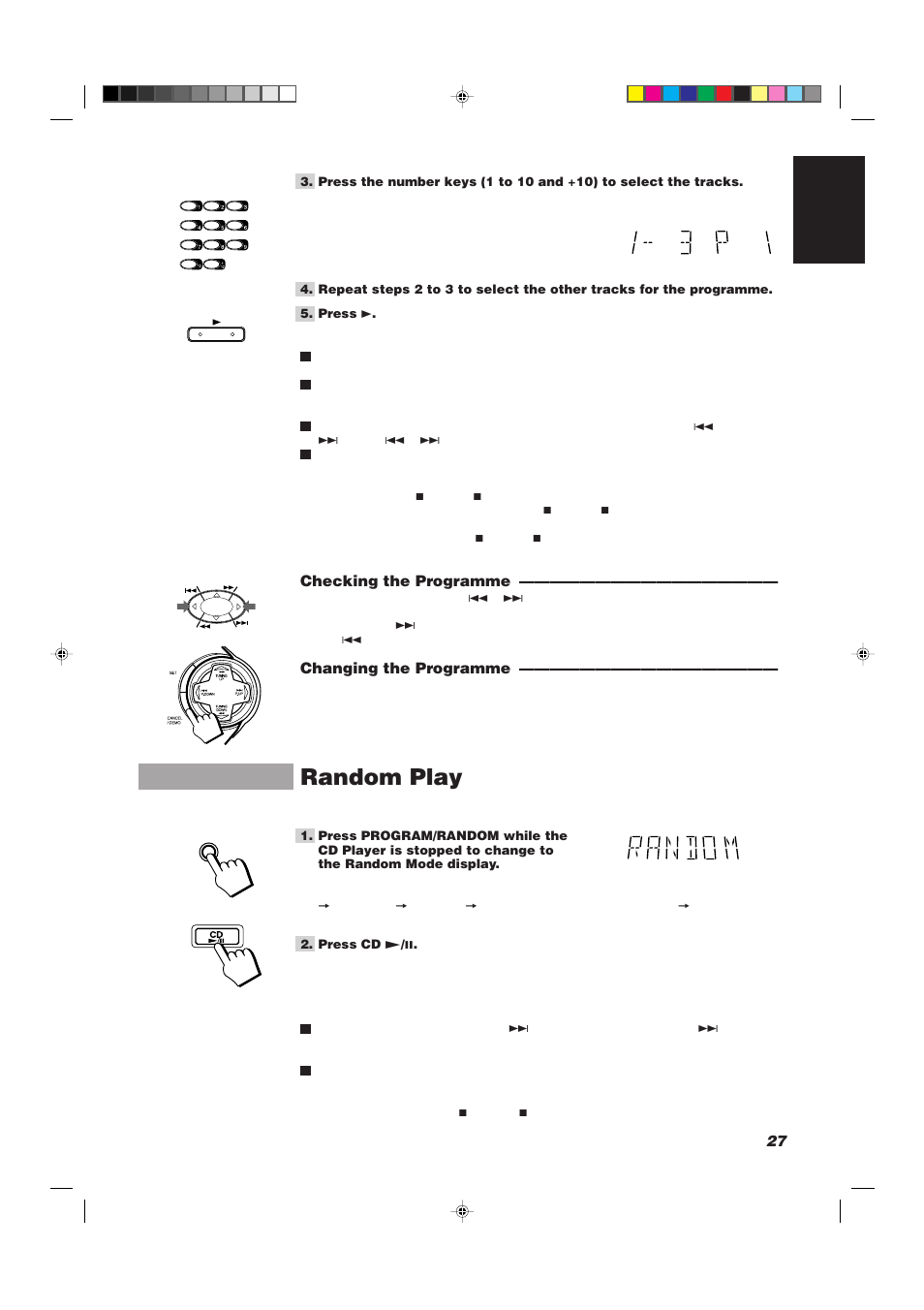 Random play, 27 english, Checking the programme | Changing the programme | JVC CA-D752TR User Manual | Page 31 / 49