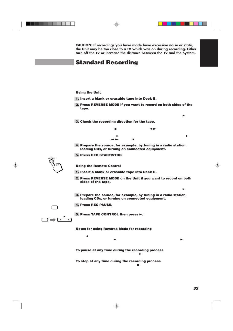 Standard recording | JVC CA-D752TR User Manual | Page 37 / 49