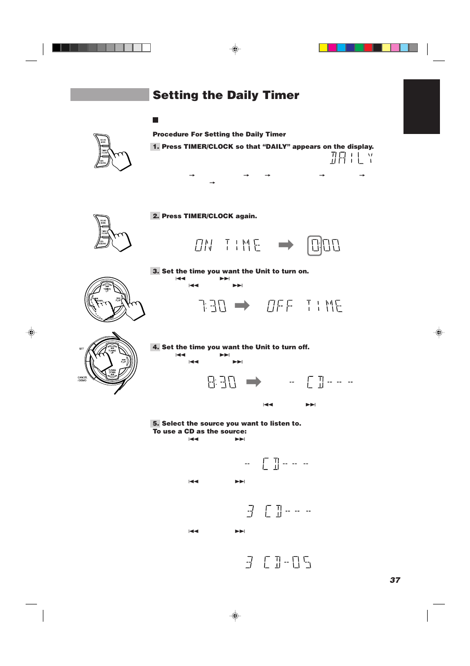 Setting the daily timer | JVC CA-D752TR User Manual | Page 41 / 49