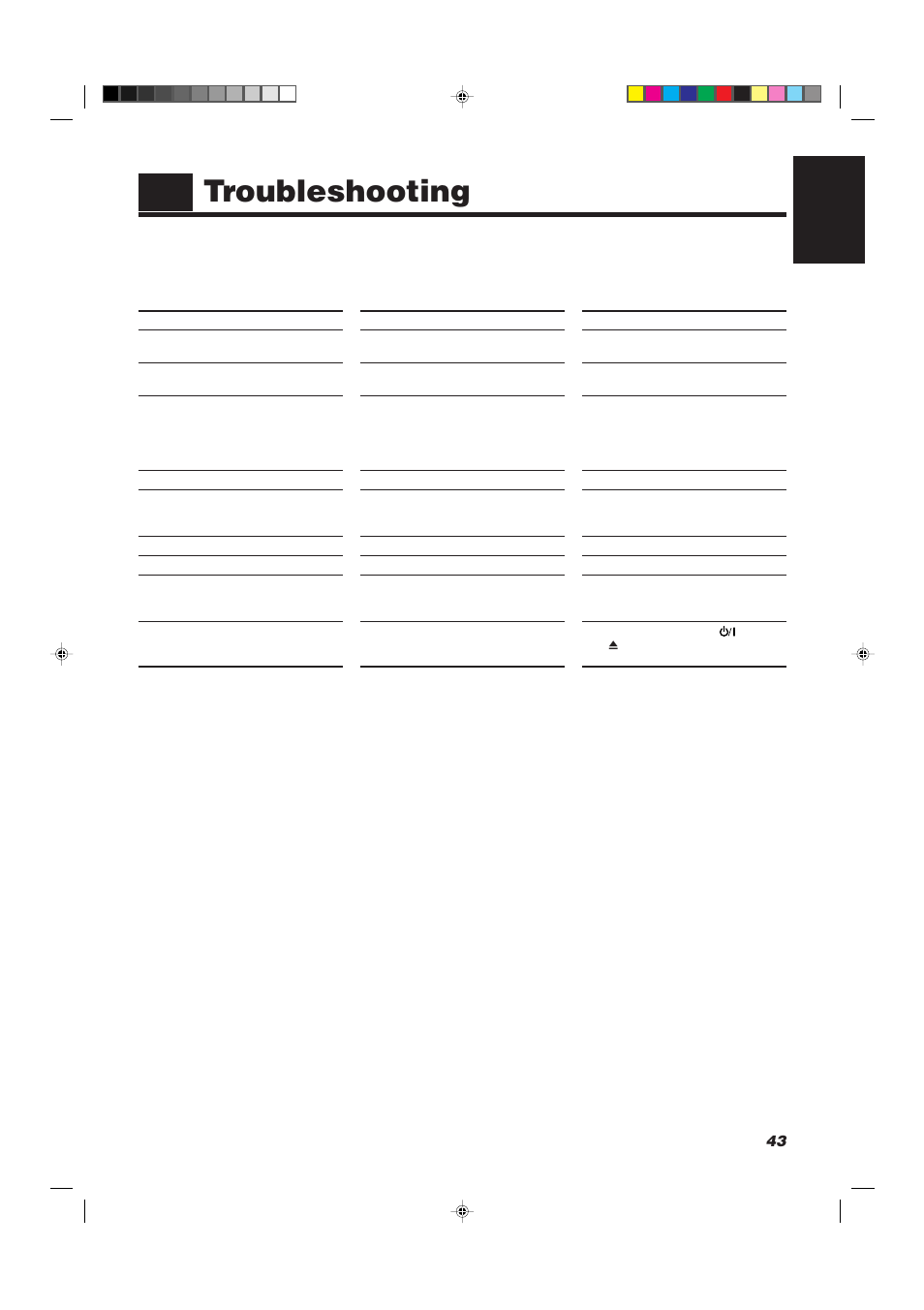 Troubleshooting, 43 english | JVC CA-D752TR User Manual | Page 47 / 49