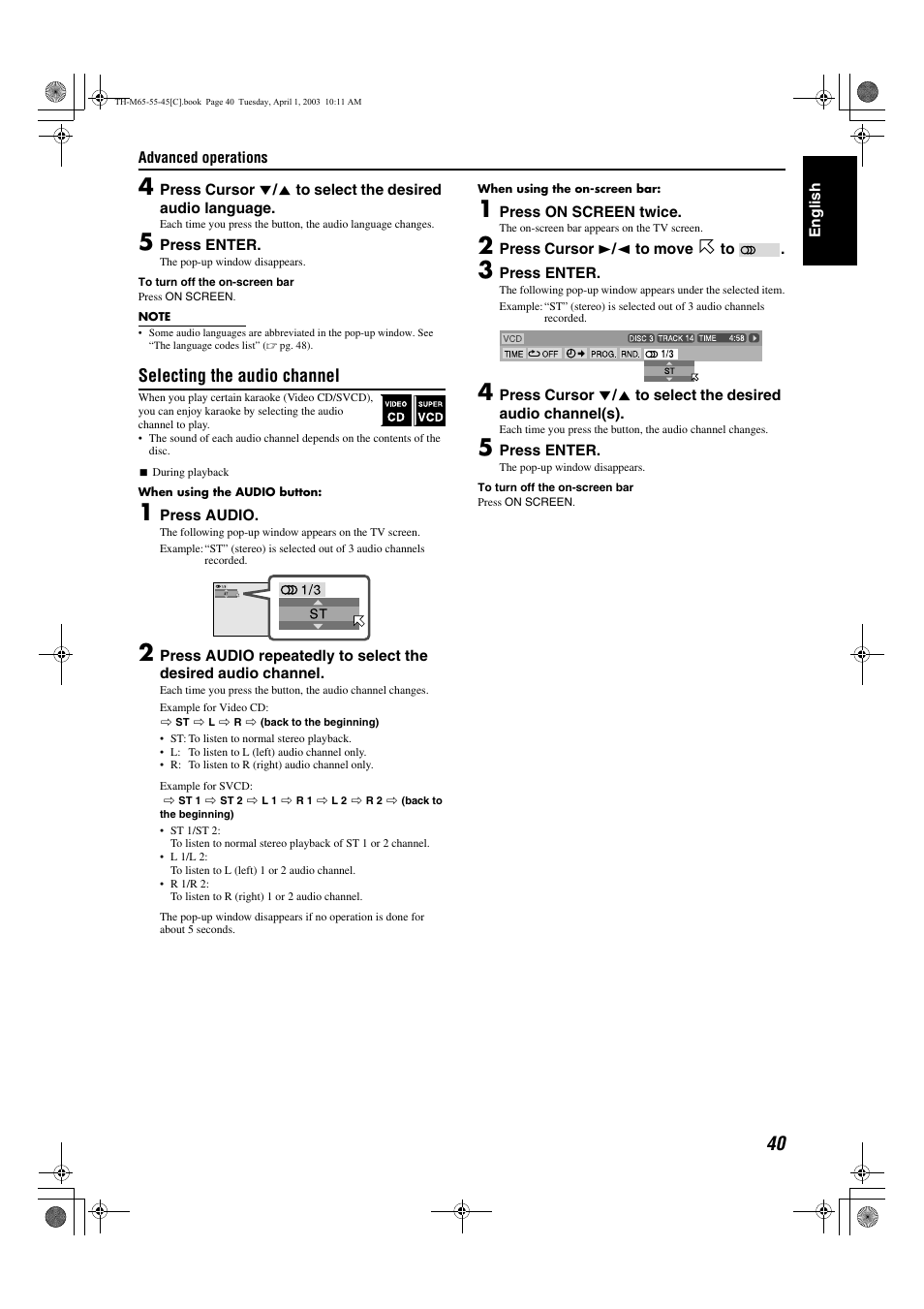 Selecting the audio channel | JVC TH-M45 User Manual | Page 111 / 134