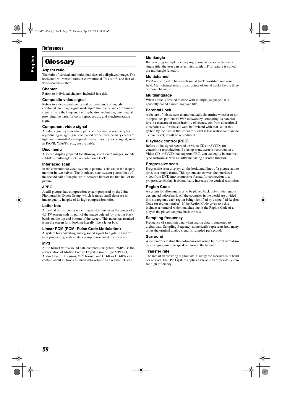 Glossary | JVC TH-M45 User Manual | Page 130 / 134