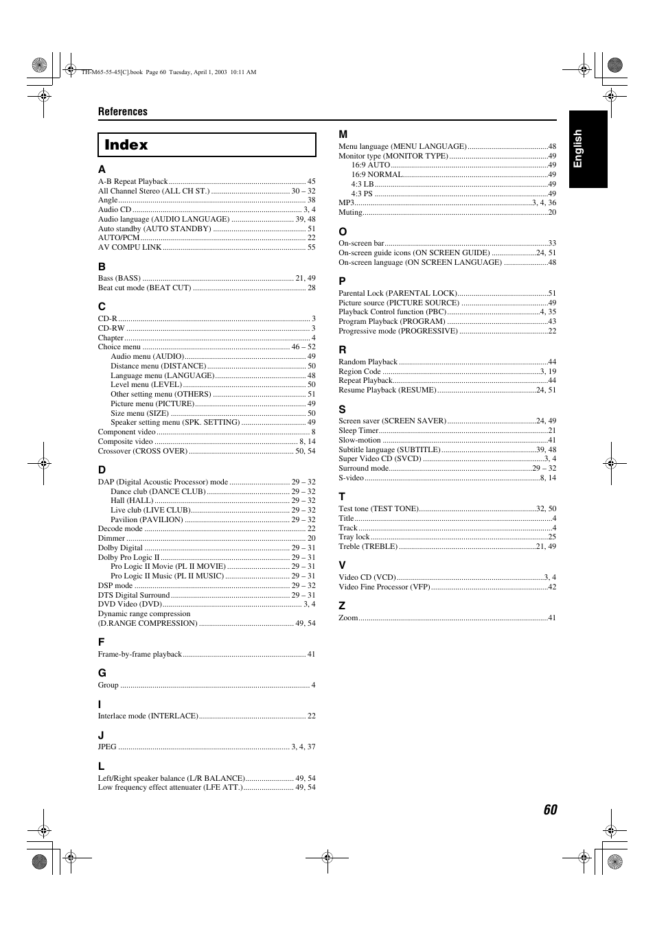 Index | JVC TH-M45 User Manual | Page 131 / 134