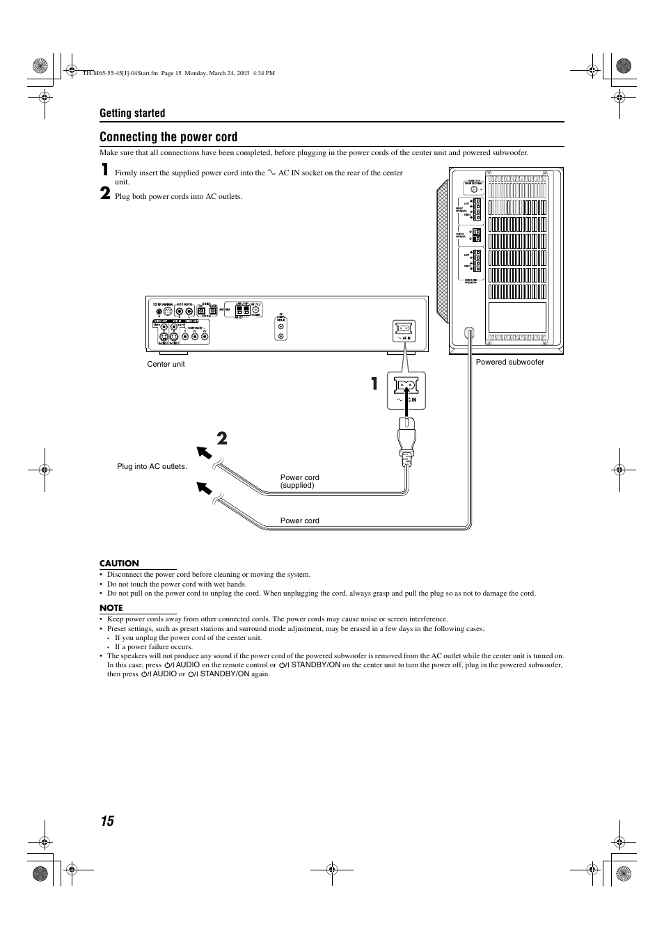 Connecting the power cord, Getting started | JVC TH-M45 User Manual | Page 18 / 134