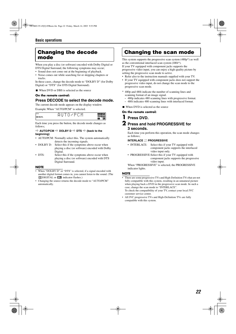 Changing the decode mode changing the scan mode | JVC TH-M45 User Manual | Page 25 / 134