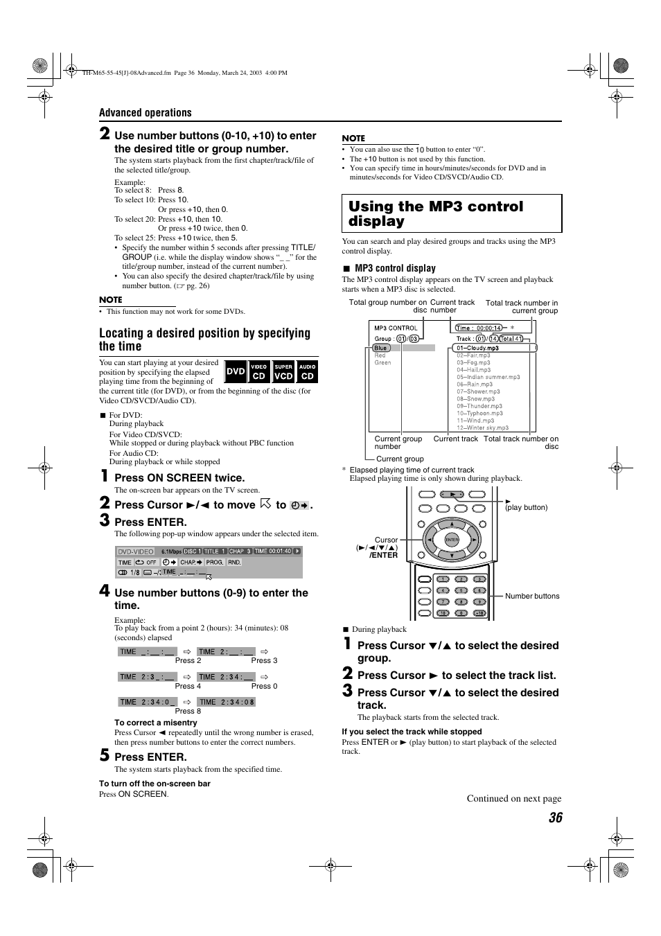 Using the mp3 control display, Locating a desired position by specifying the time | JVC TH-M45 User Manual | Page 39 / 134