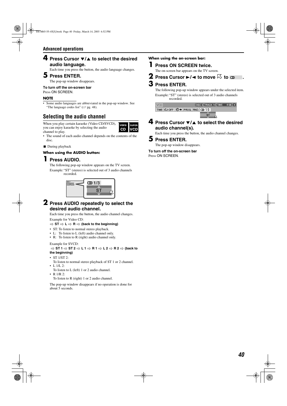 Selecting the audio channel | JVC TH-M45 User Manual | Page 43 / 134