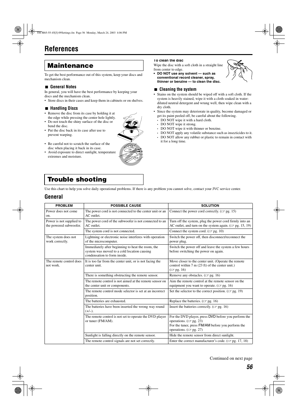 References, Trouble shooting, Maintenance | General | JVC TH-M45 User Manual | Page 59 / 134