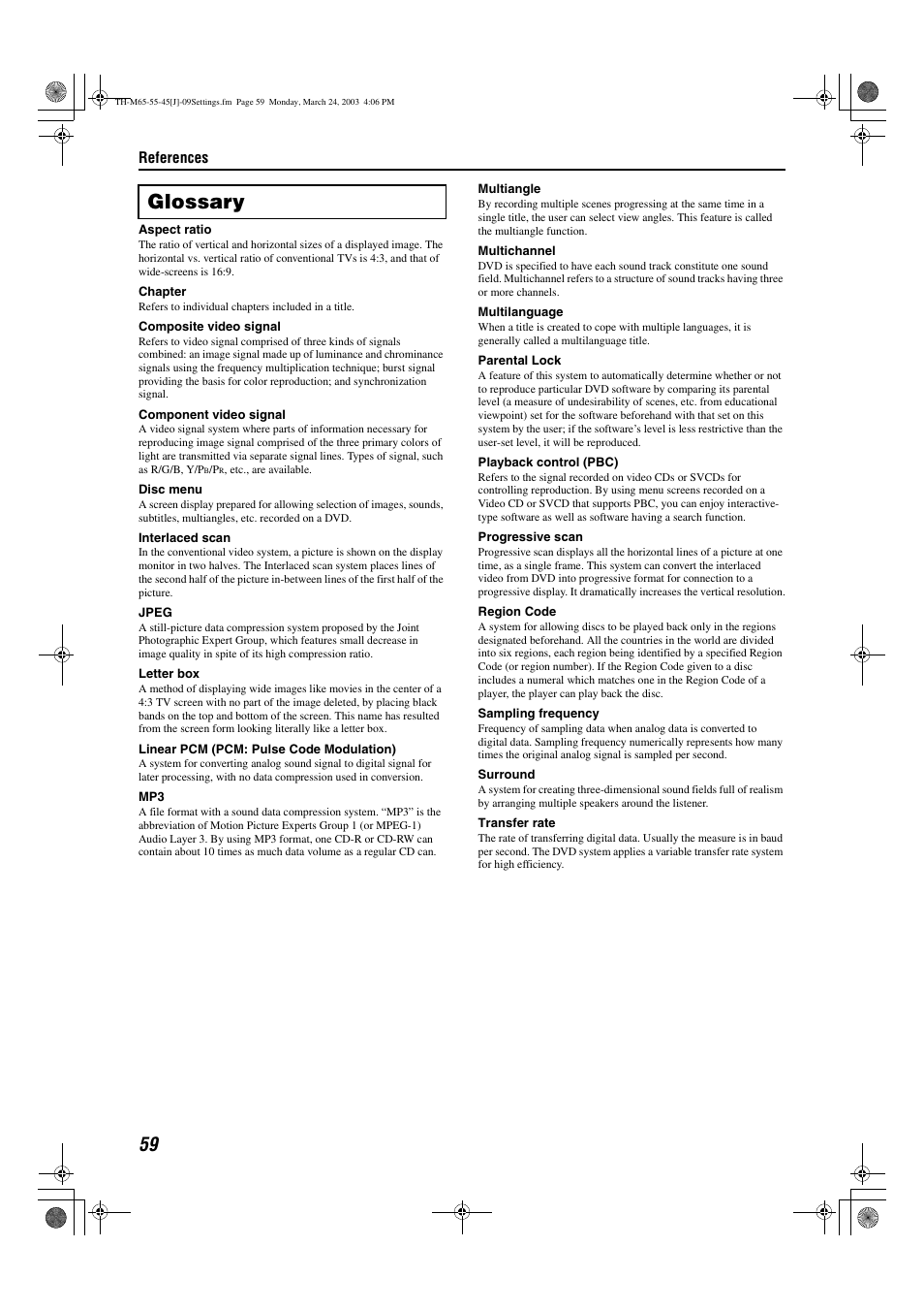 Glossary | JVC TH-M45 User Manual | Page 62 / 134