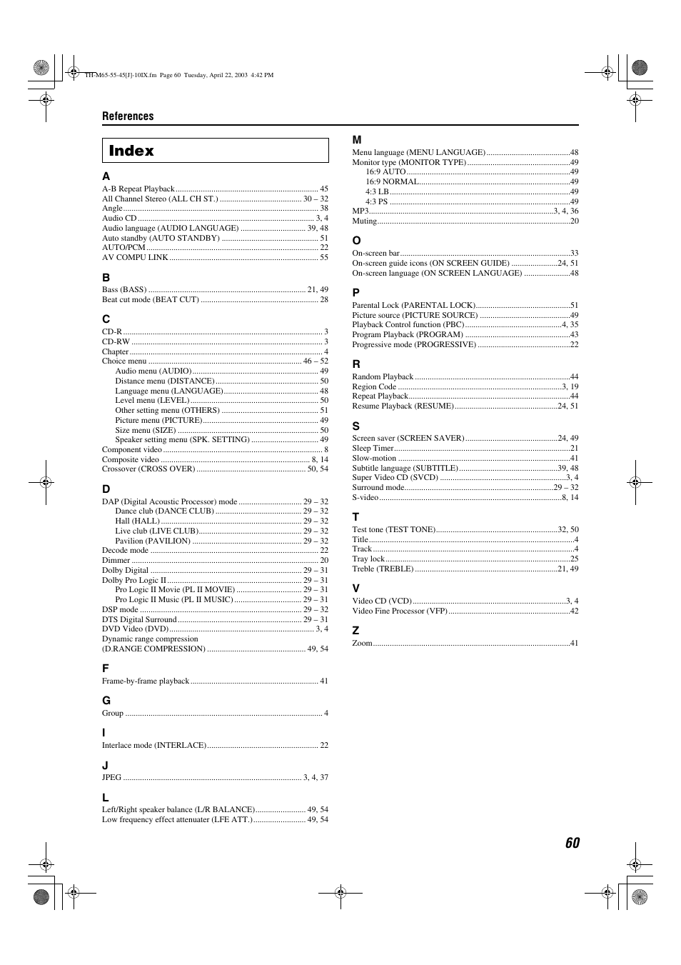 Index | JVC TH-M45 User Manual | Page 63 / 134