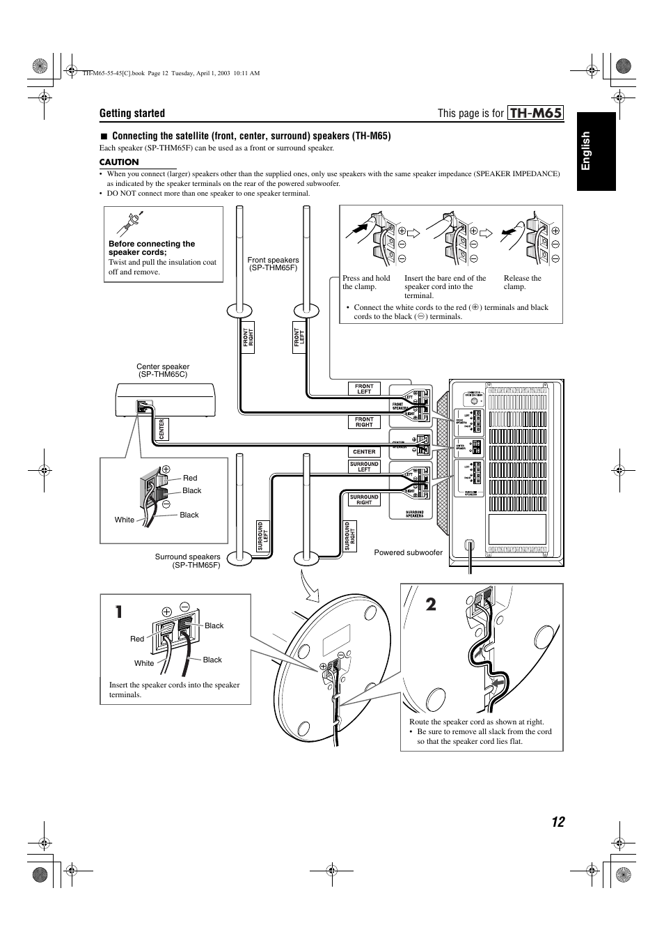 Kers) a pg. 12, Er terminals (center speaker) a pg. 12, A pg. 12, 13 | Kers), A pg. 12, 1, Ter speaker) | JVC TH-M45 User Manual | Page 83 / 134