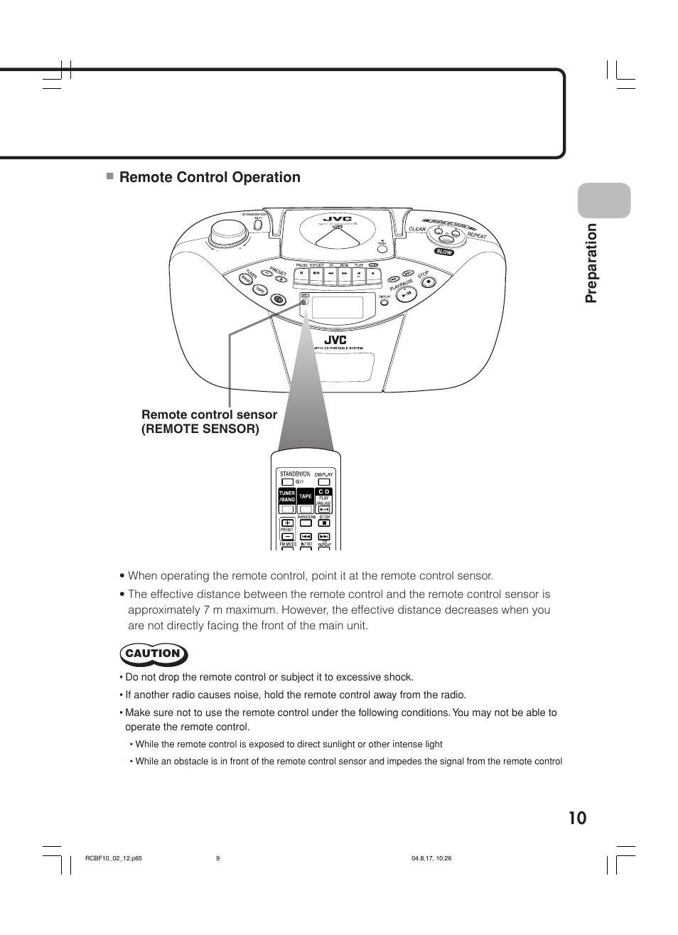 Preparation, Remote control operation | JVC RC-BF10 User Manual | Page 13 / 44