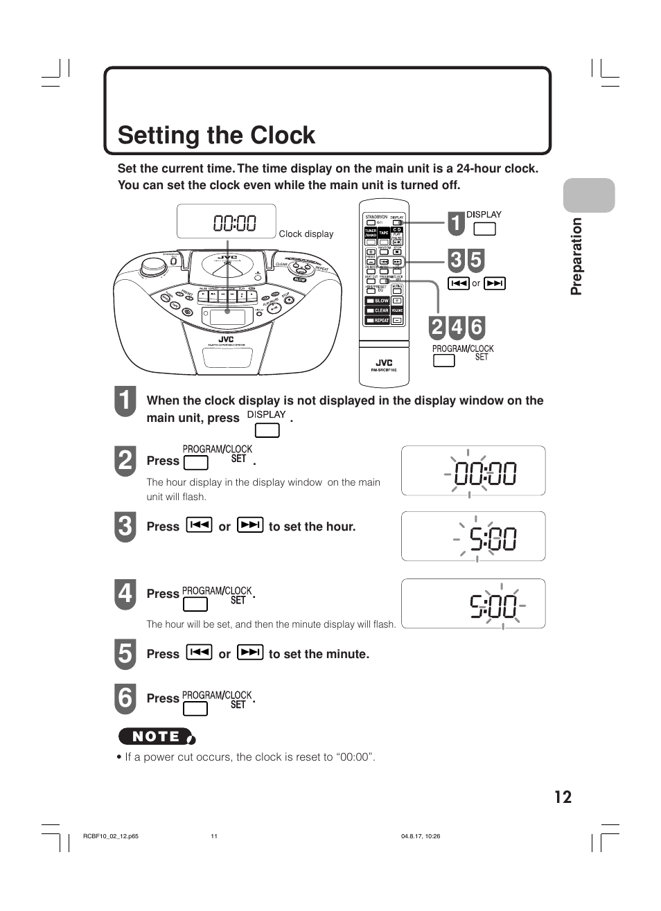 Setting the clock | JVC RC-BF10 User Manual | Page 15 / 44