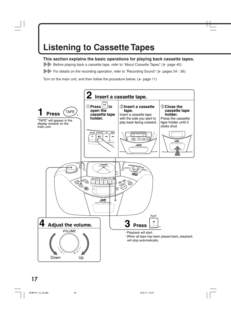 Listening to cassette tapes | JVC RC-BF10 User Manual | Page 20 / 44