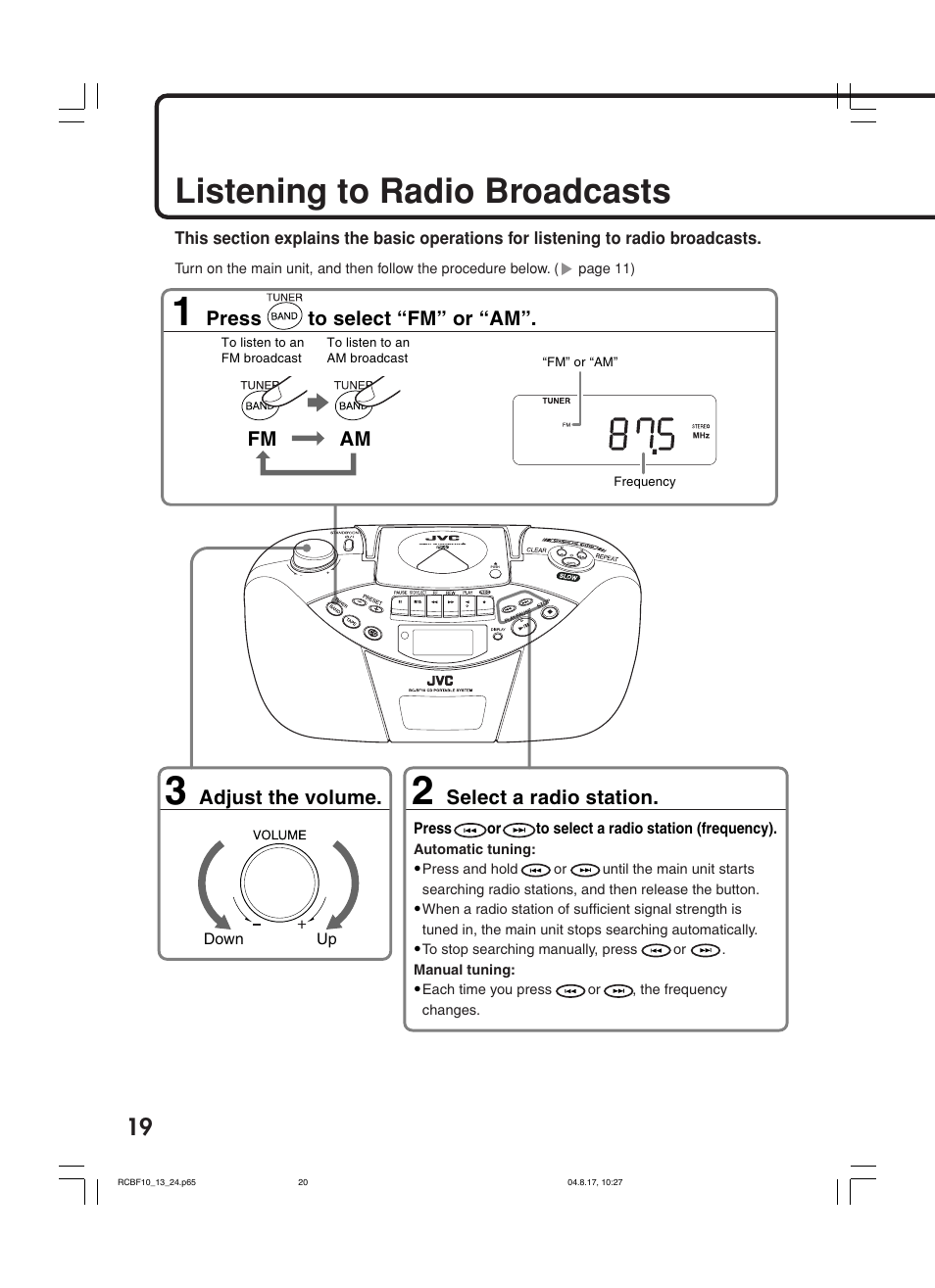 Listening to radio broadcasts | JVC RC-BF10 User Manual | Page 22 / 44