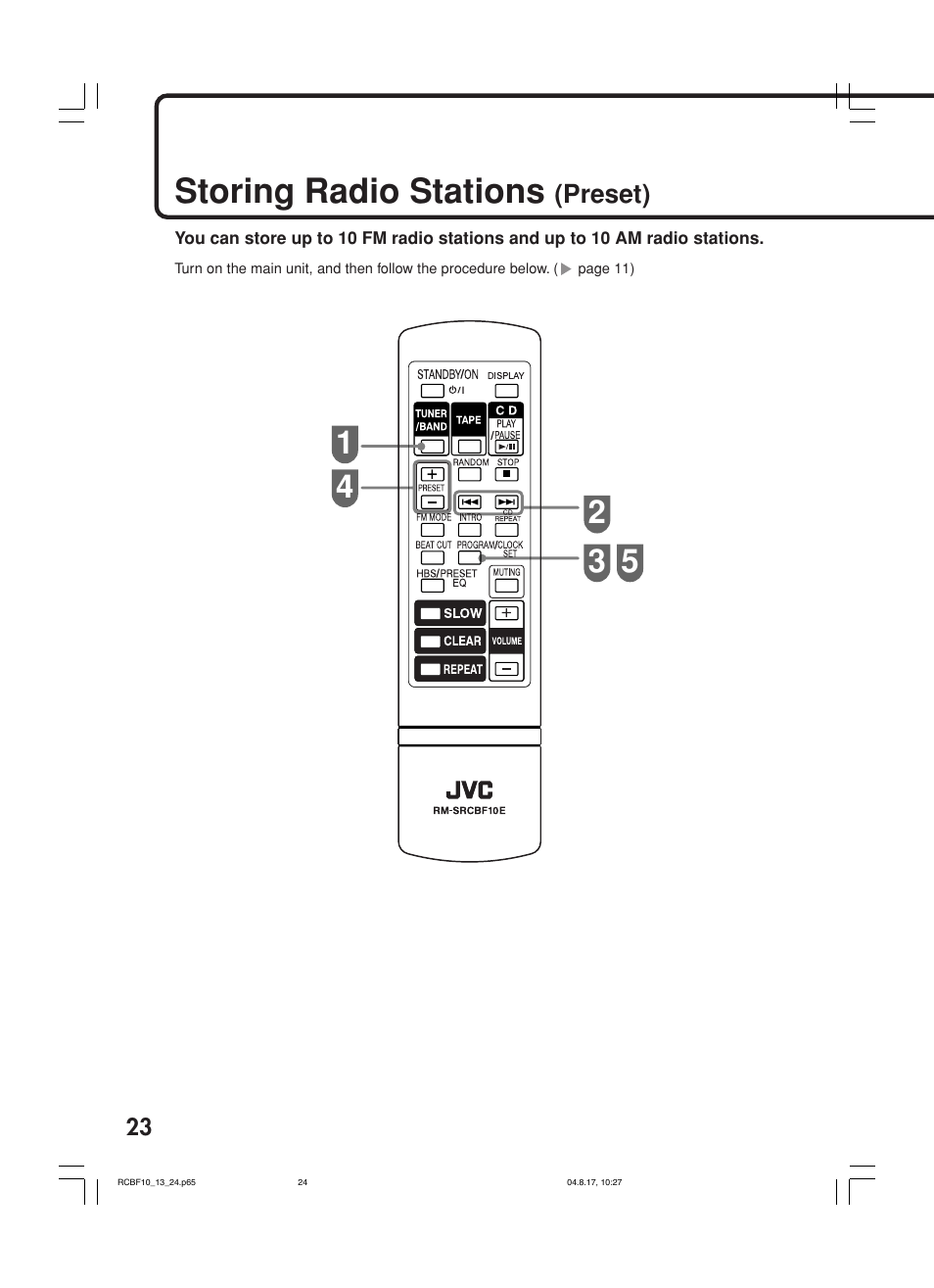 Storing radio stations, Preset) | JVC RC-BF10 User Manual | Page 26 / 44
