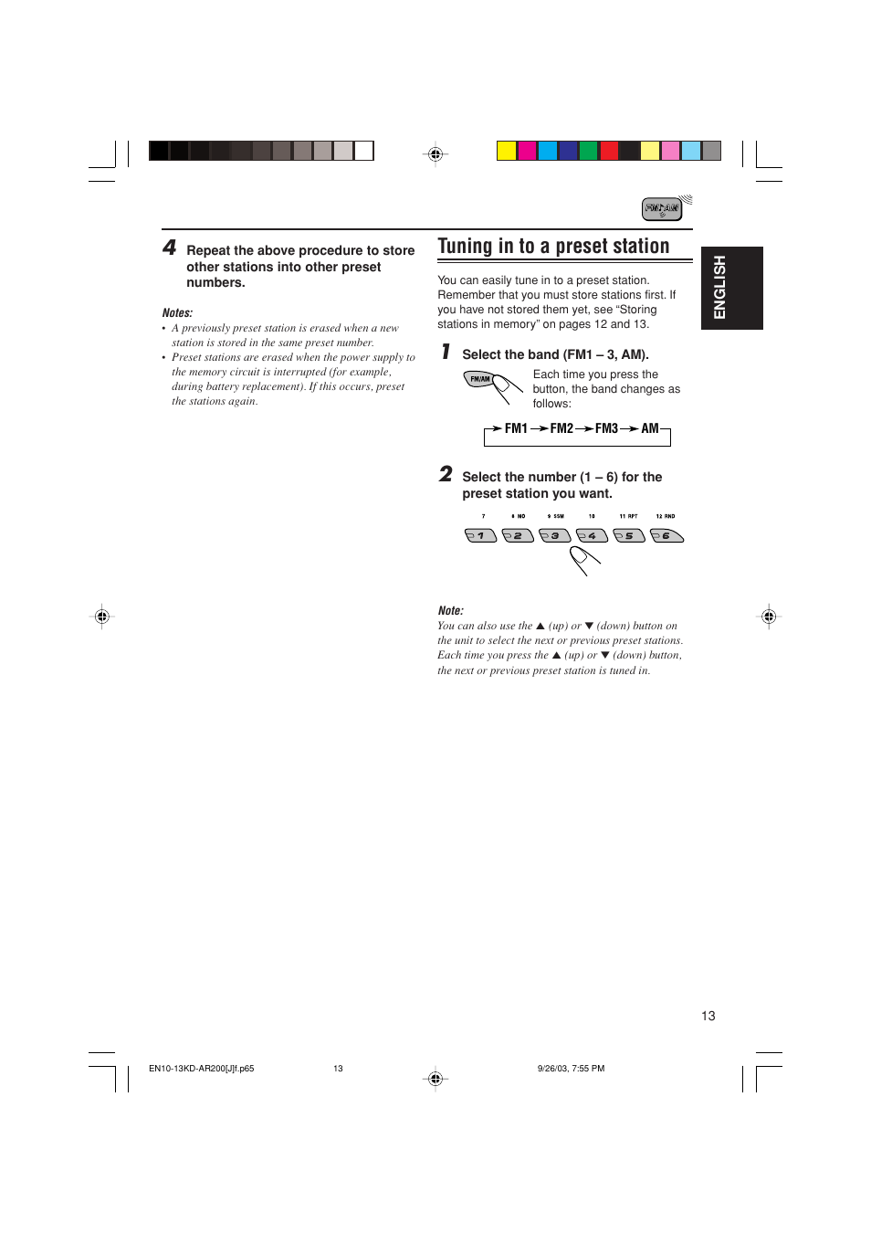 Tuning in to a preset station | JVC KD-G200 User Manual | Page 13 / 68