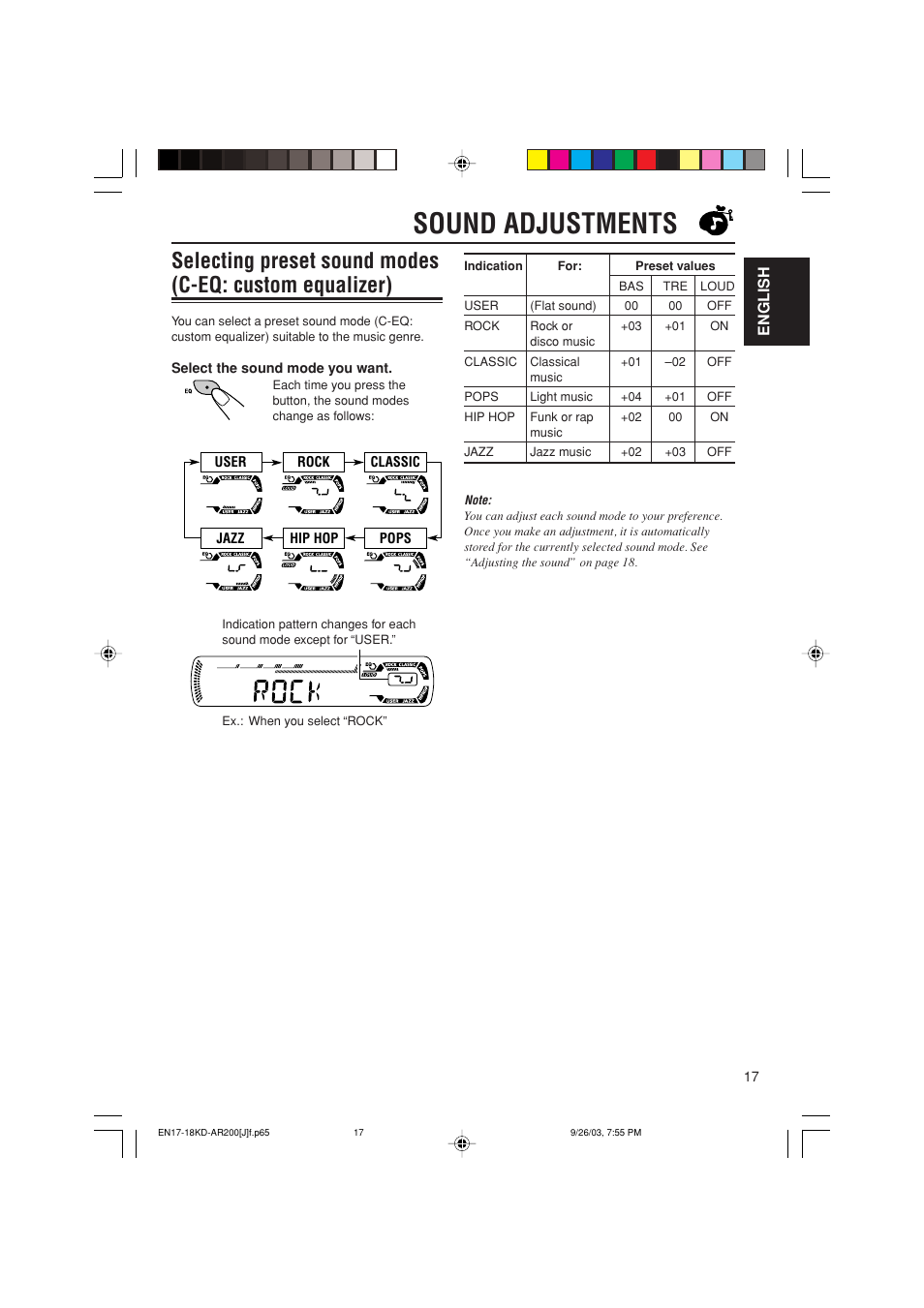 Sound adjustments | JVC KD-G200 User Manual | Page 17 / 68