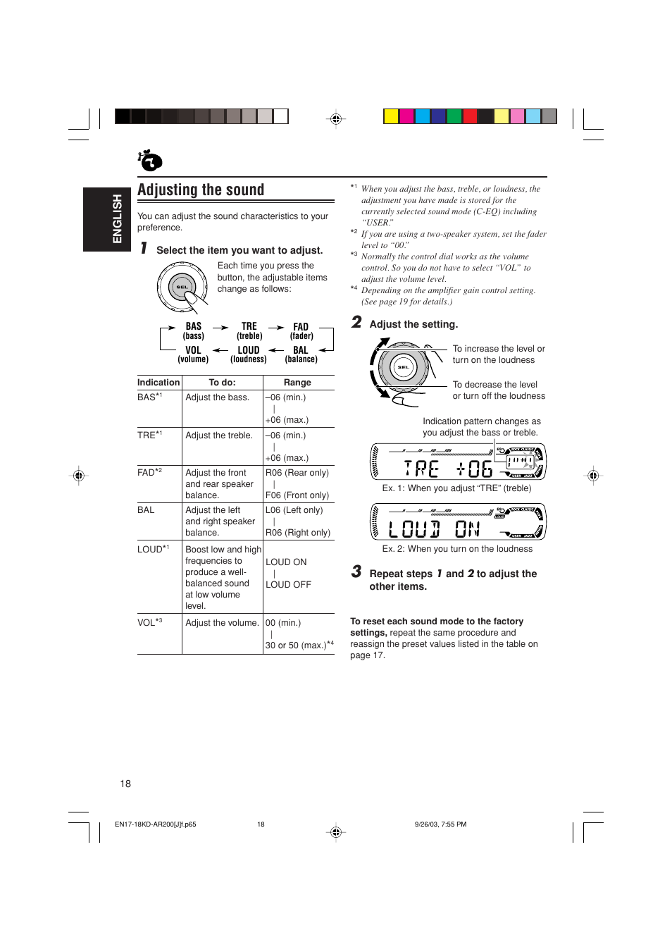 Adjusting the sound, English | JVC KD-G200 User Manual | Page 18 / 68
