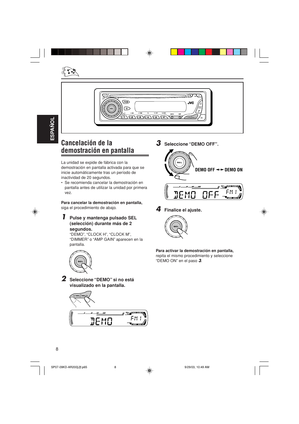 Cancelación de la demostración en pantalla | JVC KD-G200 User Manual | Page 30 / 68