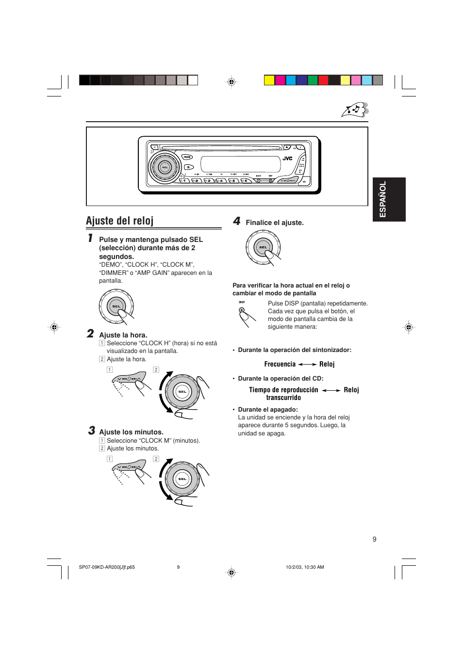 Ajuste del reloj 1 | JVC KD-G200 User Manual | Page 31 / 68