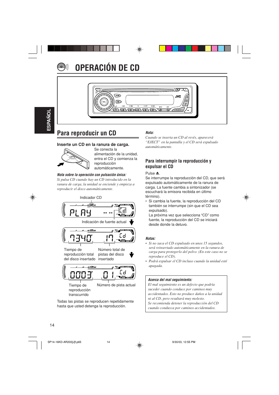 Operación de cd, Para reproducir un cd | JVC KD-G200 User Manual | Page 36 / 68