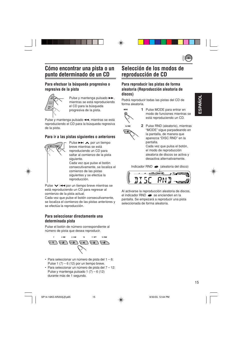 Selección de los modos de reproducción de cd | JVC KD-G200 User Manual | Page 37 / 68