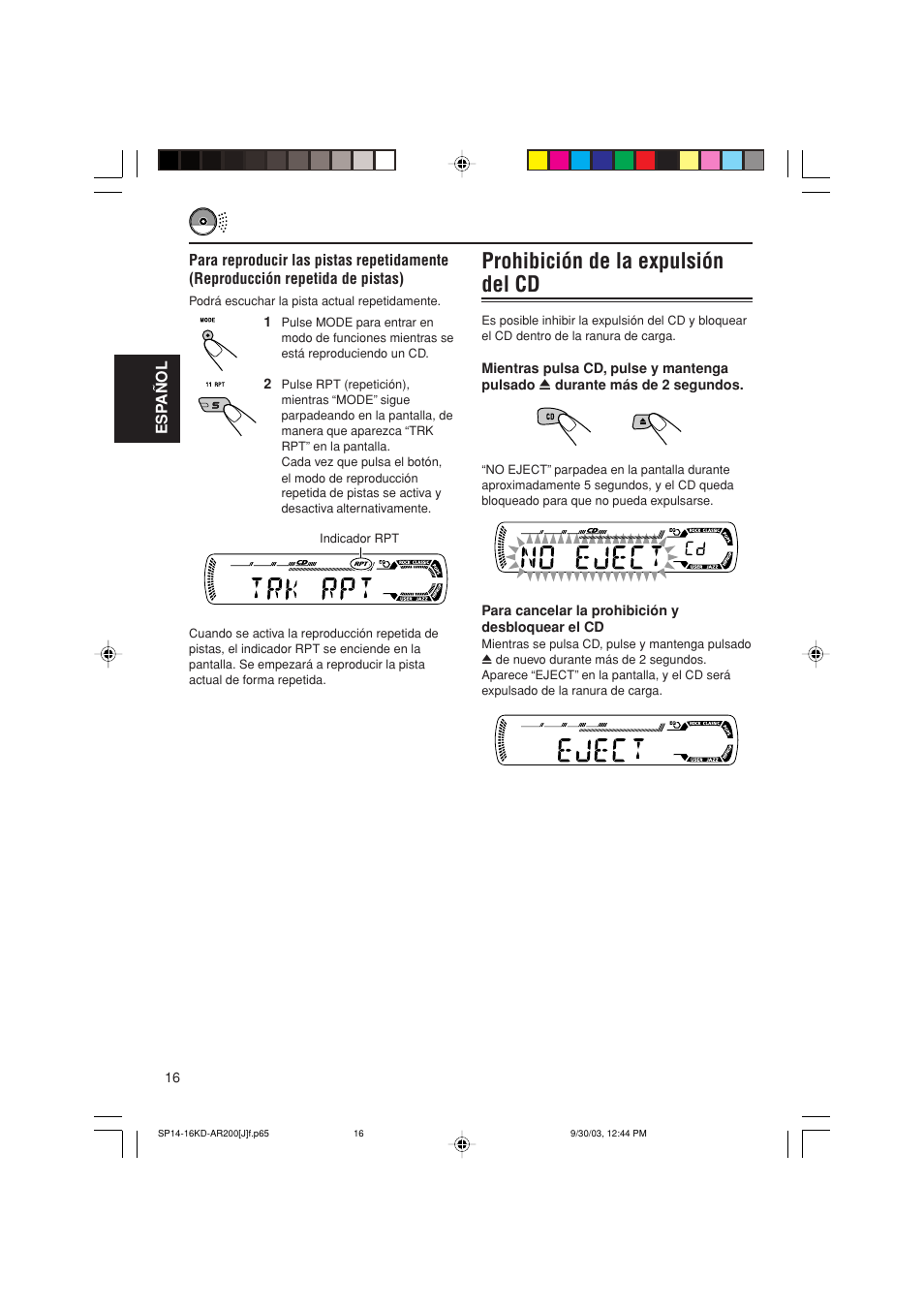 Prohibición de la expulsión del cd | JVC KD-G200 User Manual | Page 38 / 68