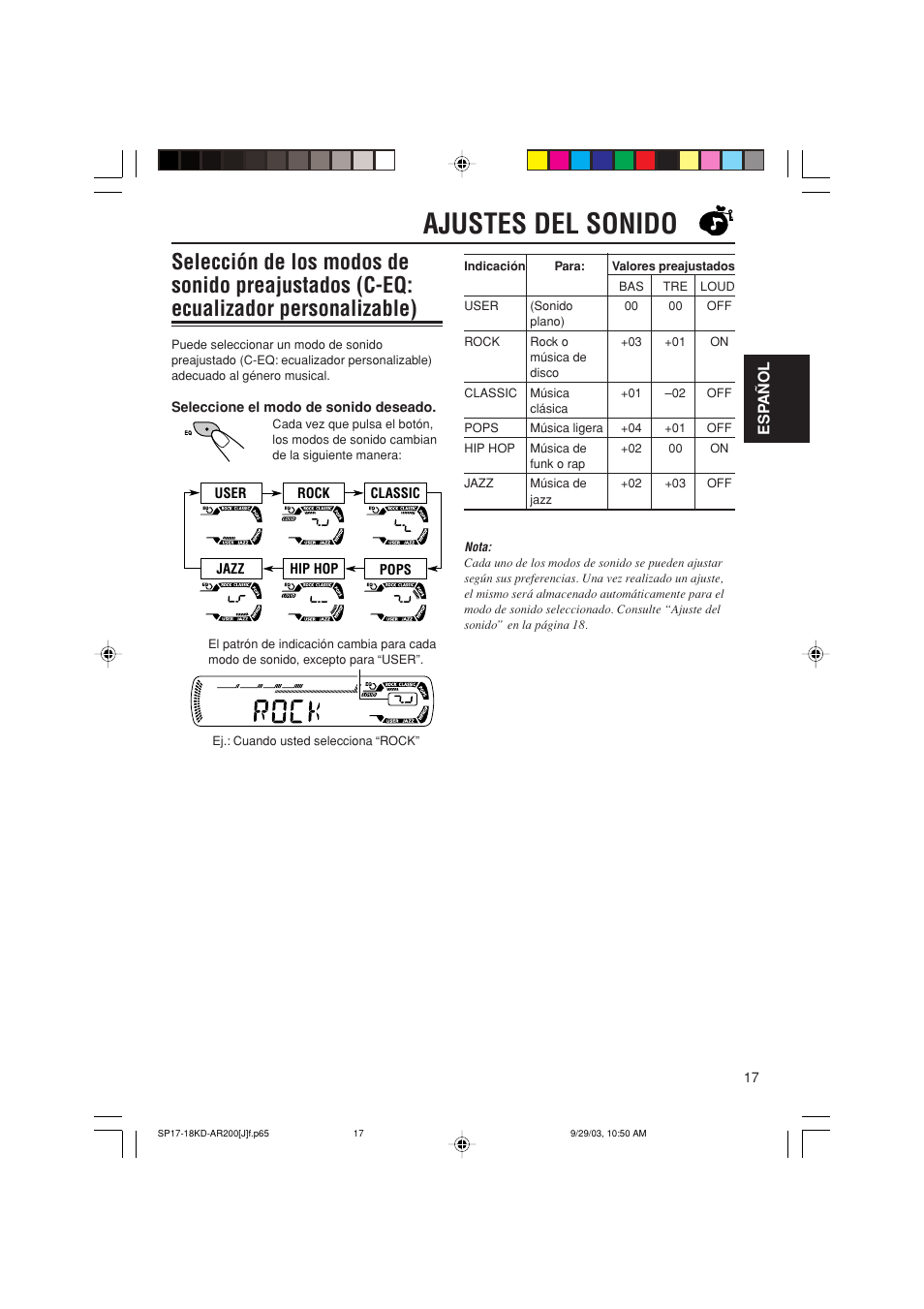 Ajustes del sonido | JVC KD-G200 User Manual | Page 39 / 68