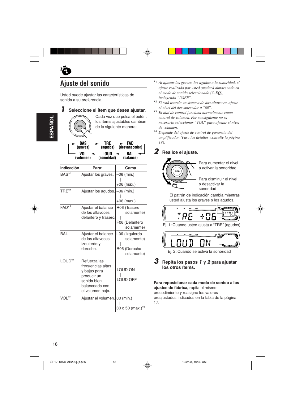 Ajuste del sonido, Esp añol | JVC KD-G200 User Manual | Page 40 / 68