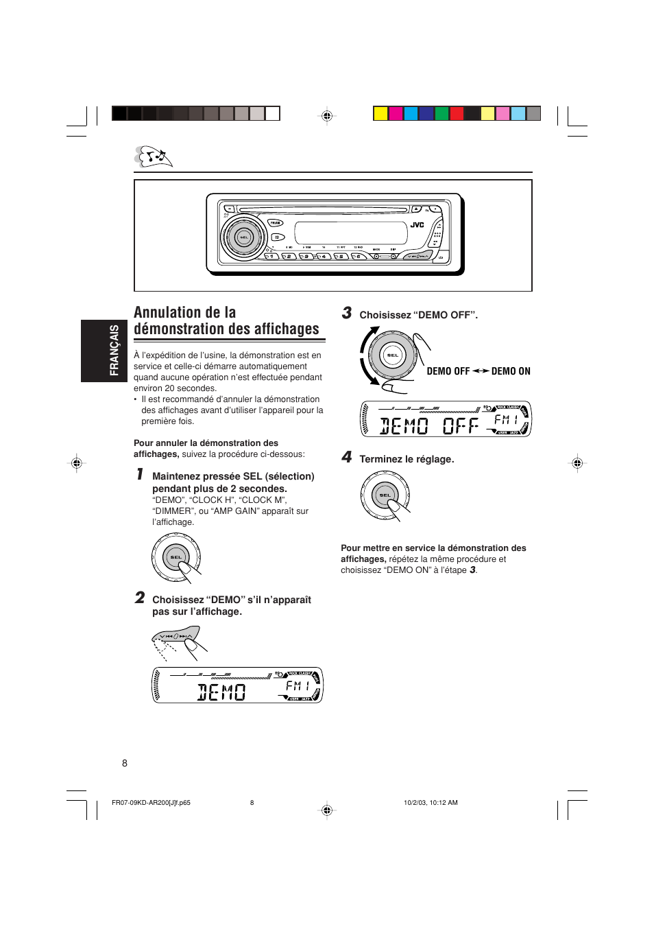 Annulation de la démonstration des affichages | JVC KD-G200 User Manual | Page 52 / 68