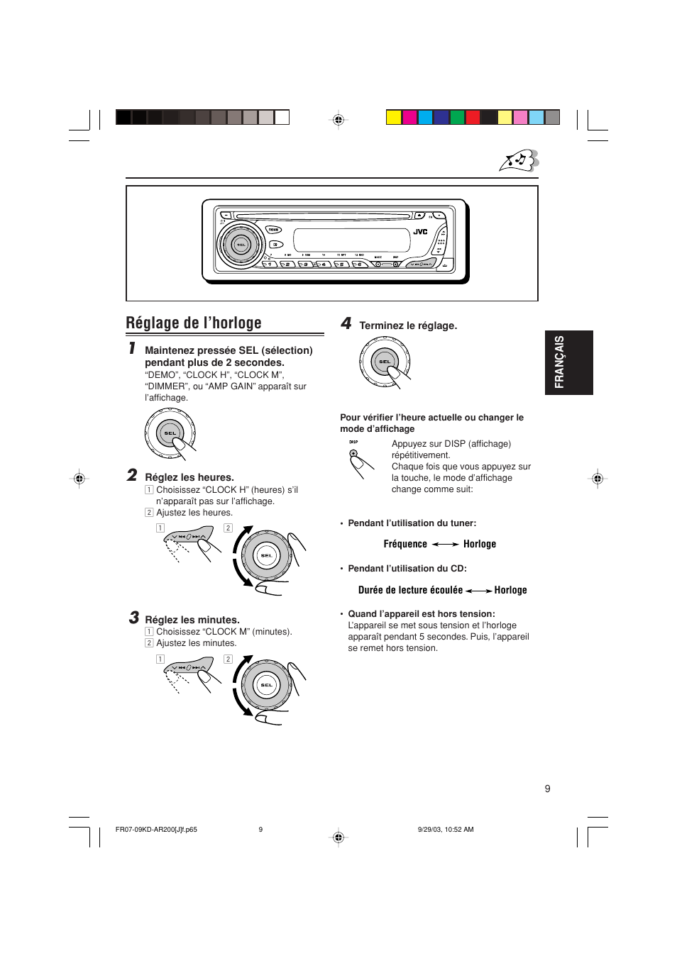 Réglage de l’horloge 1 | JVC KD-G200 User Manual | Page 53 / 68