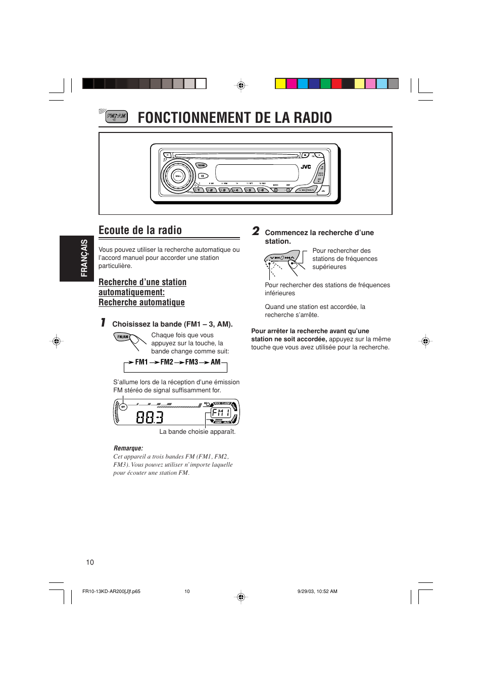 Fonctionnement de la radio, Ecoute de la radio | JVC KD-G200 User Manual | Page 54 / 68