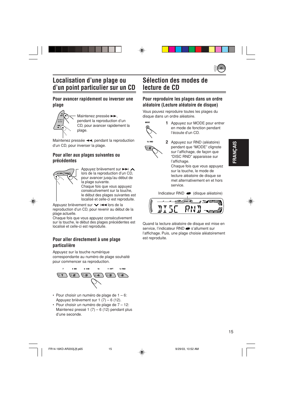 Sélection des modes de lecture de cd | JVC KD-G200 User Manual | Page 59 / 68