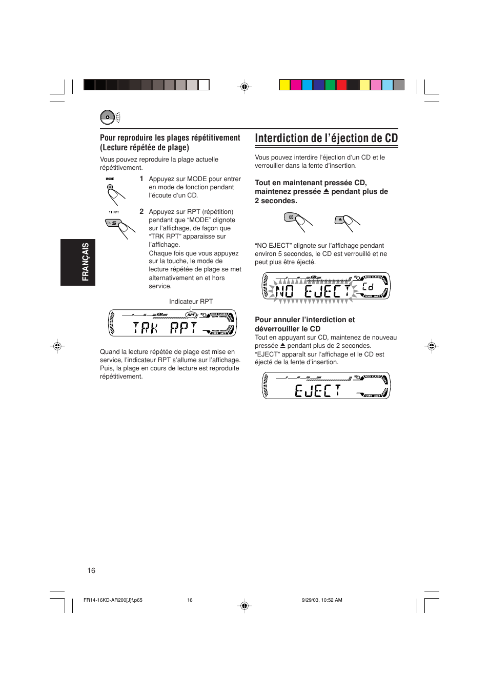 Interdiction de l’éjection de cd | JVC KD-G200 User Manual | Page 60 / 68