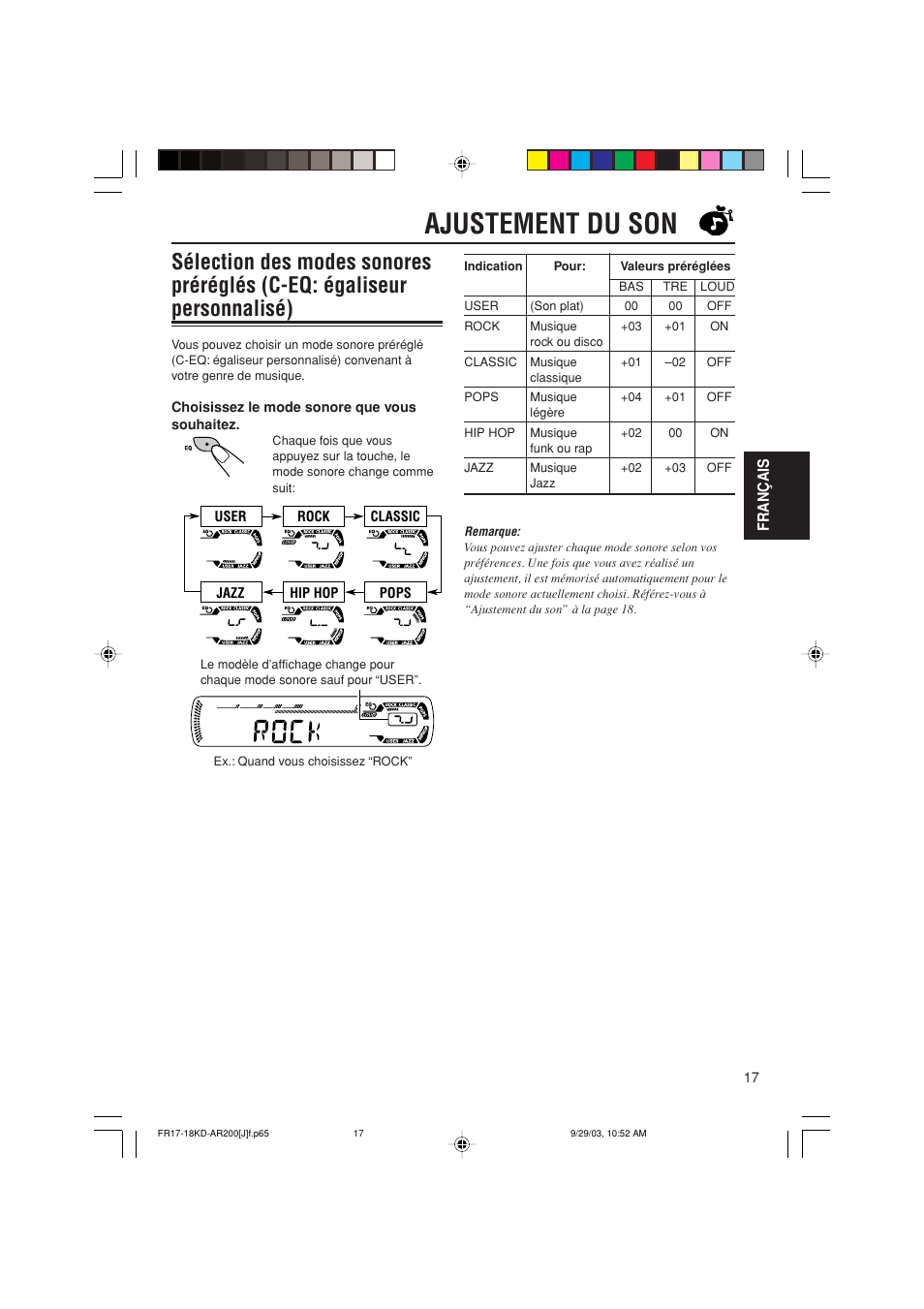 Ajustement du son | JVC KD-G200 User Manual | Page 61 / 68