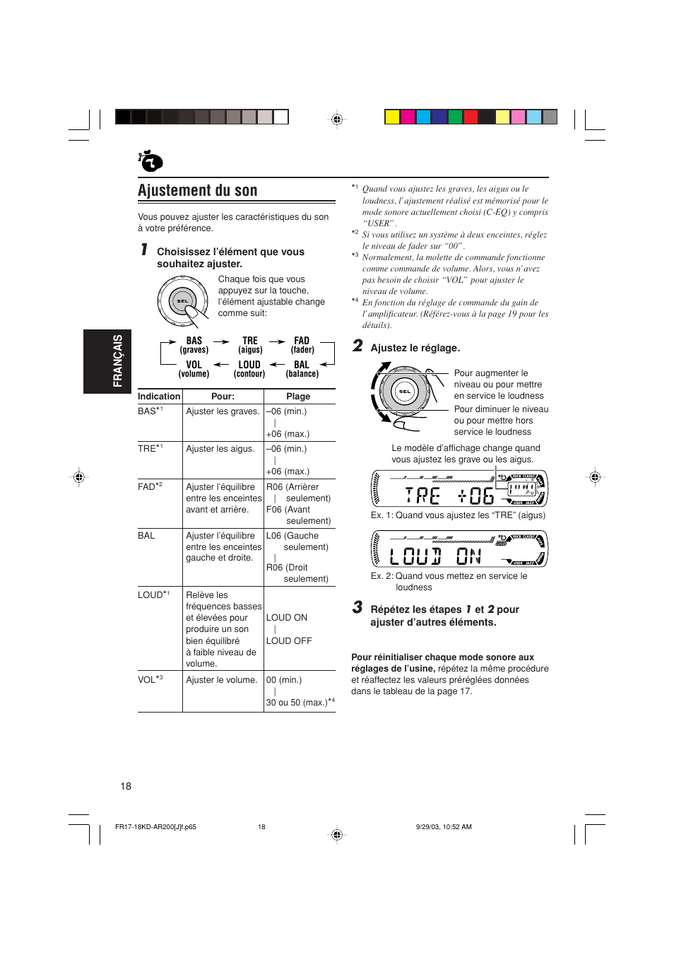 Ajustement du son, Fran ç ais | JVC KD-G200 User Manual | Page 62 / 68