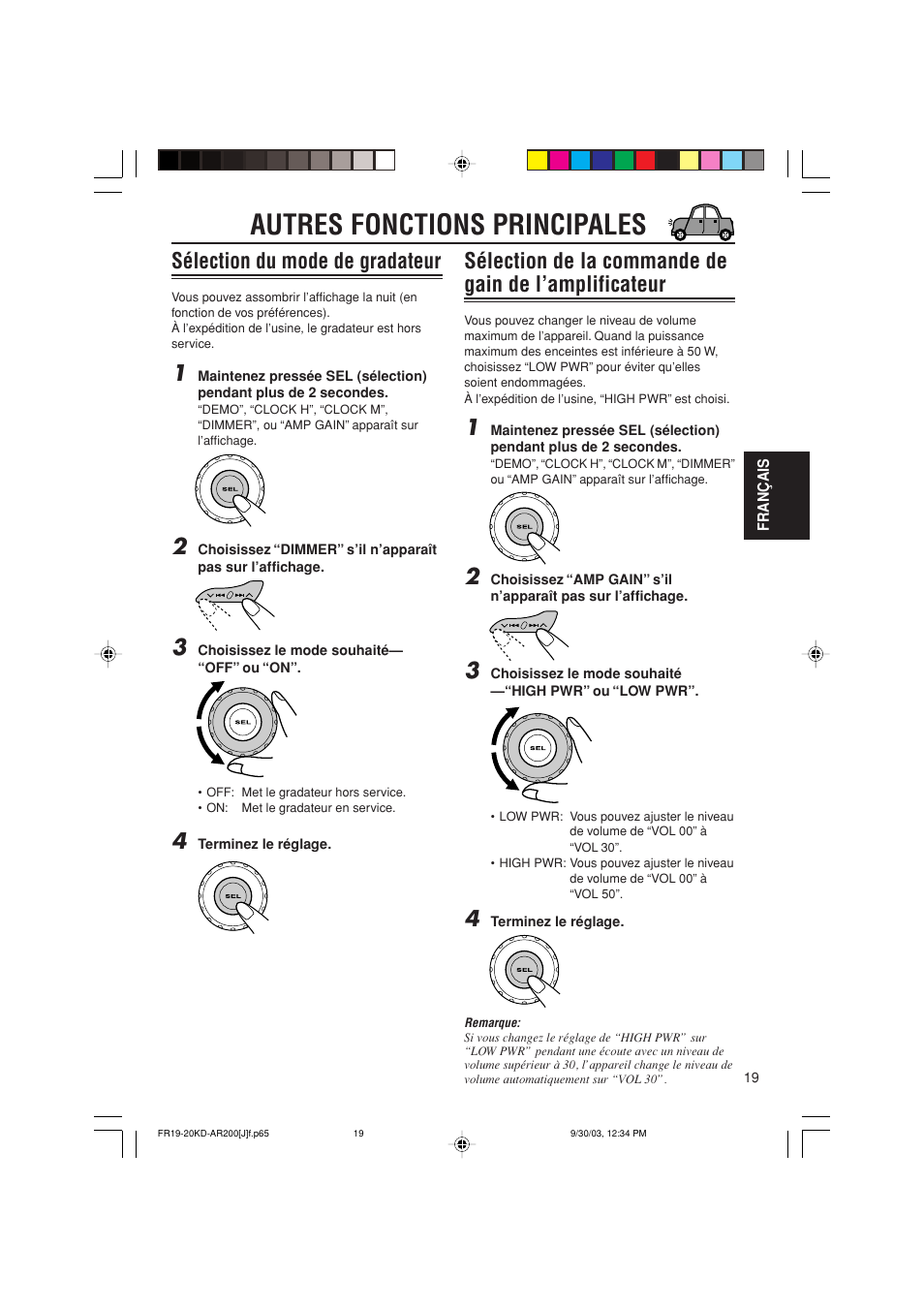 Autres fonctions principales, Sélection du mode de gradateur | JVC KD-G200 User Manual | Page 63 / 68