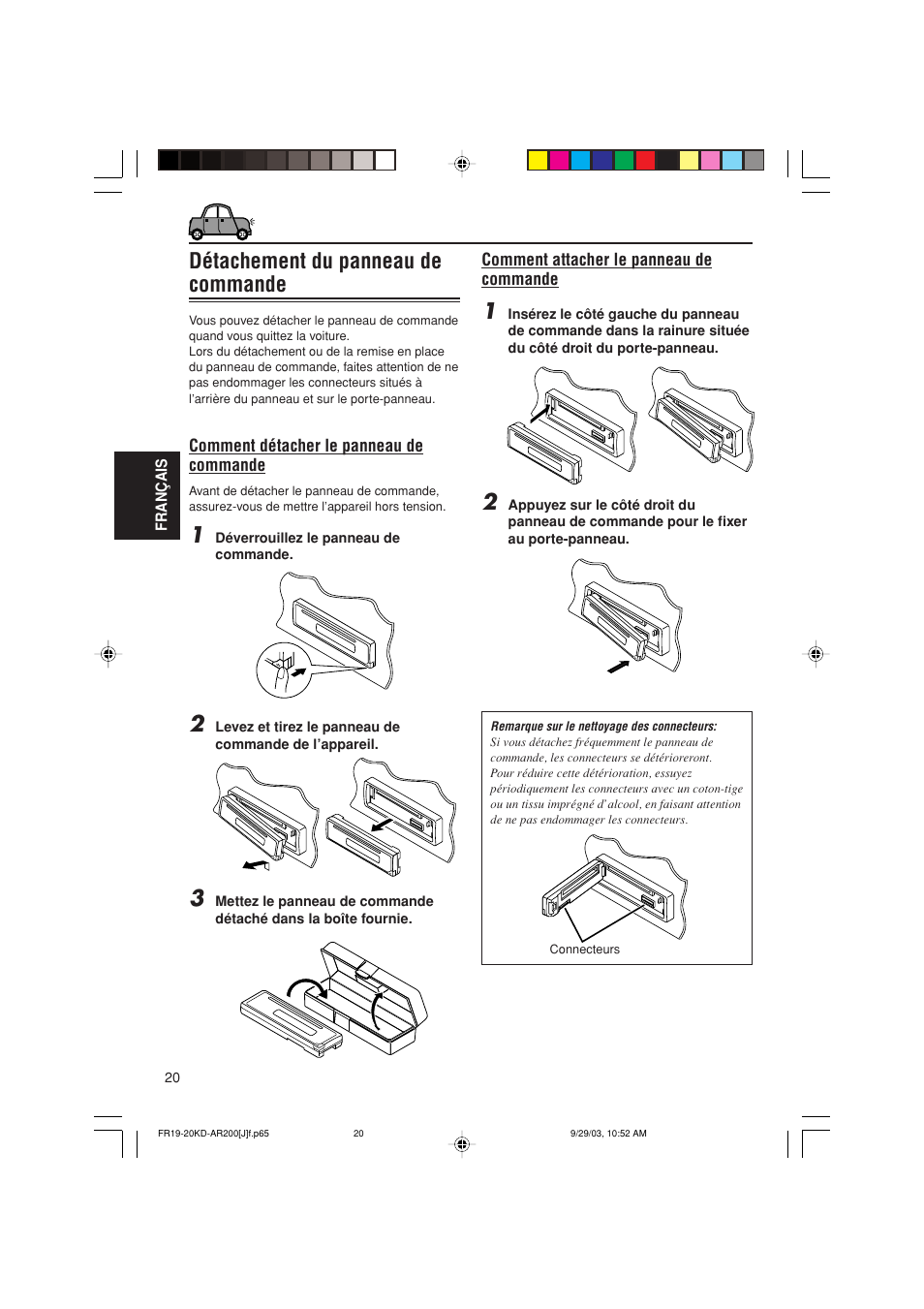 Détachement du panneau de commande | JVC KD-G200 User Manual | Page 64 / 68