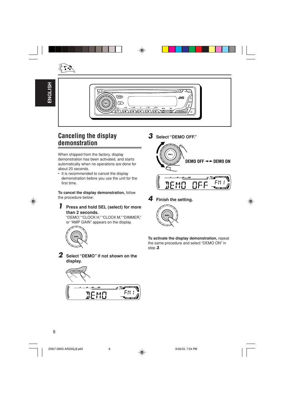 Canceling the display demonstration | JVC KD-G200 User Manual | Page 8 / 68